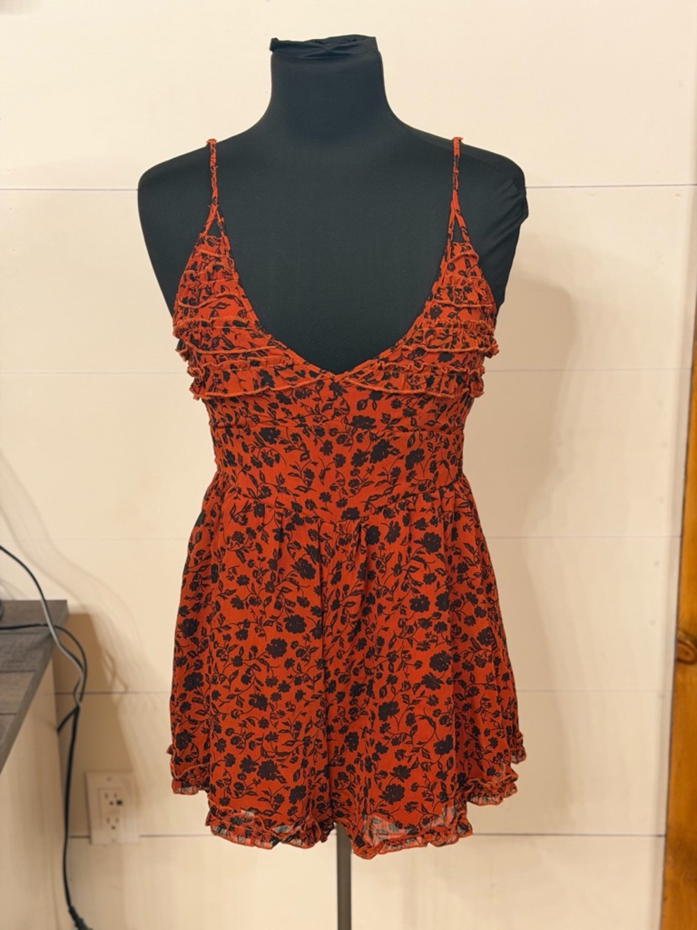 Francesca's Orange Floral Ruffle Romper